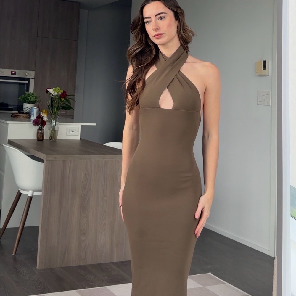 Elegant green Halter Dress